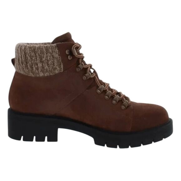 MIA Marsha Lug Hiking Boots Brown Vegan Leather Lace Up Textile Cuff 9 - Picture 2 of 10
